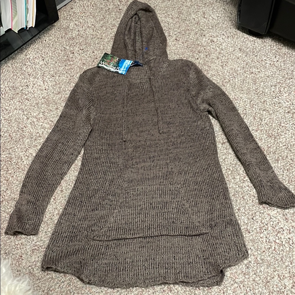 Wool dress length Cozy Brown wool Knit Hoodie